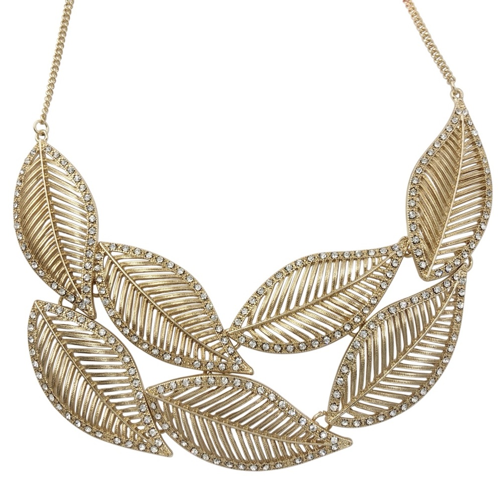 Leaf Design Statement Bold Bib Gold Chain Necklace